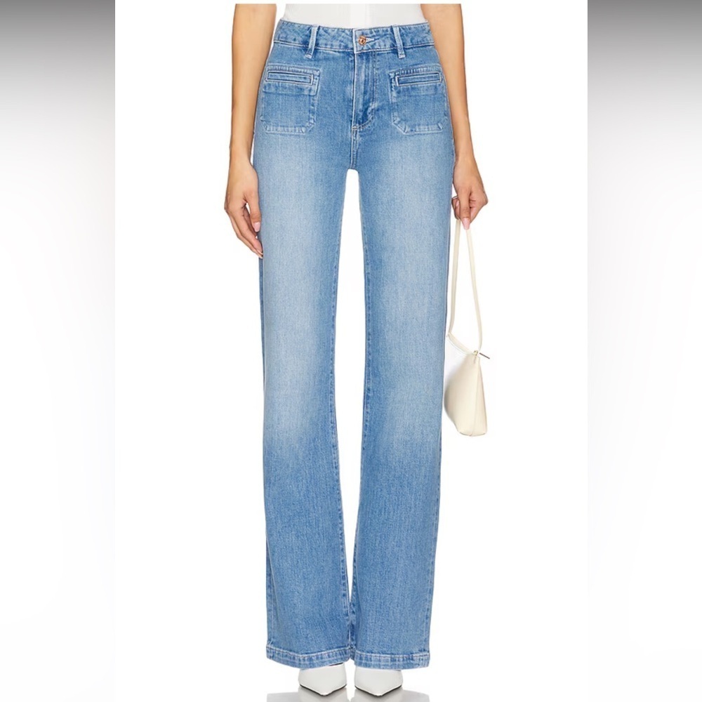 new Paige Leenah slide wide leg patch pocket jeans in Adley blue